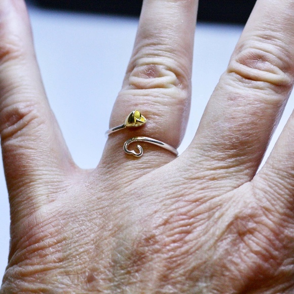 Adjustable Size Two Tone Heart Rose Flower Ring Sterling Silver 925 - Picture 2 of 7